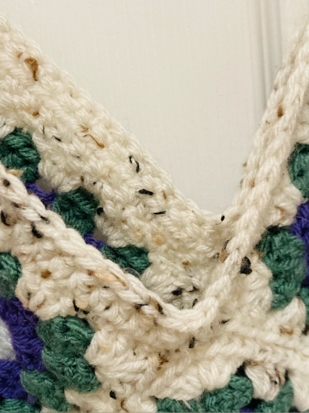 Handmade Crochet Granny Square Boho Shoulder Bag in Cream, Green & Blue - Picture 8 of 8